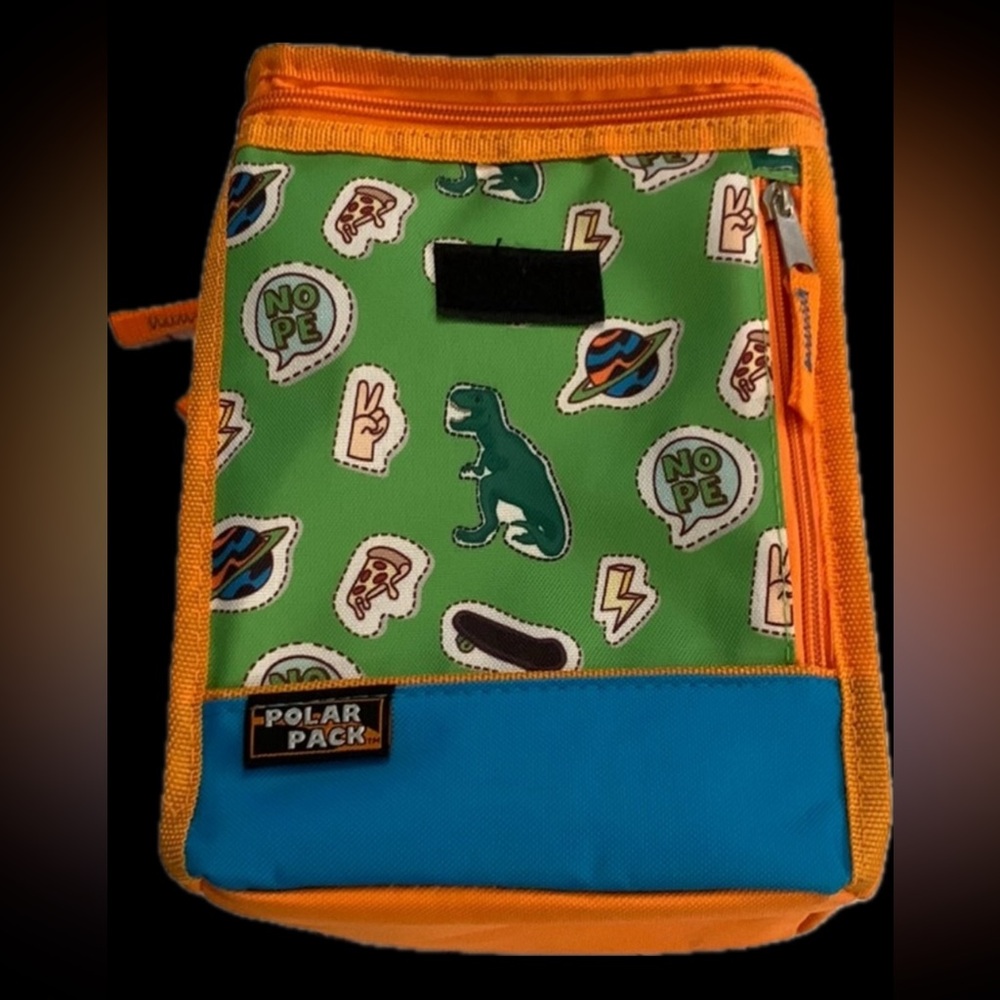 Kids Blue and Orange Dinosaur Polar Pack Lunch Bag